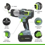 20V Cordless Impact Wrench 1/2-inch 300N.M Max Torque for Tesla with Fast Charger 4 69026 b48628