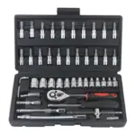 Complete 46-Piece 1/4" Socket Set with Ratchet & Wrench Combo – Professional Auto Mechanic Tool Kit 4 74460 9d8be7