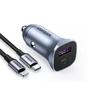 30W Dual Port Fast Car Charger USB-C & USB-A with PD & Quick Charge