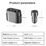 100W Dual USB Car Power Splitter with Dual Cigarette Lighter Sockets 8 77173 0d935a