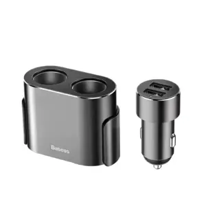 100W Dual USB Car Power Splitter with Dual Cigarette Lighter Sockets