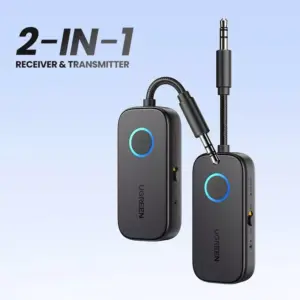 2-in-1 Bluetooth Audio Adapter with 3.5mm Jack for Car, TV, Flight & More