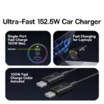 152.5W Triple Port Fast Car Charger with 100W USB-C PD & RGB Light 11 78995 6e2ee2
