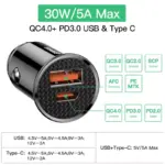 Baseus Fast Car Charger USB & Type-C QC4.0 PD – For Toyota, Ford, Honda 7 80730 e03fa5